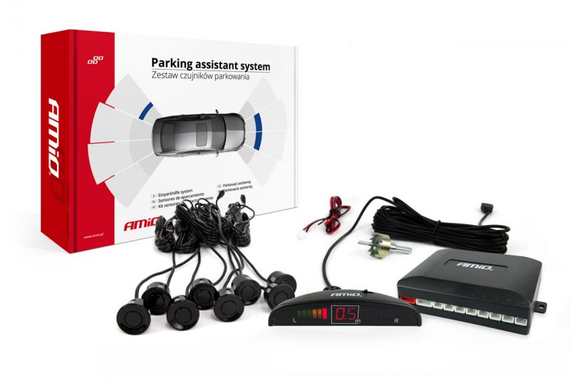AMiO 8-sensor parkeersensoren met LCD čierna