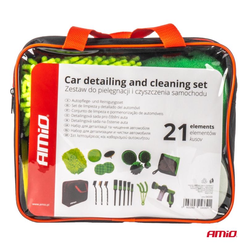 Detailing set voor het reinigen van de auto 21-delig AMiO-04330
