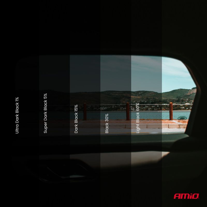 AMiO Película para ventanas Ultra Dark Black 0,50x3m Transmisión de luz 1%