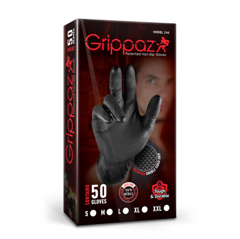 Grippaz 246A Antirutsch Nitrilhandschuhe schwarz Größe L/9 - 50 Stück